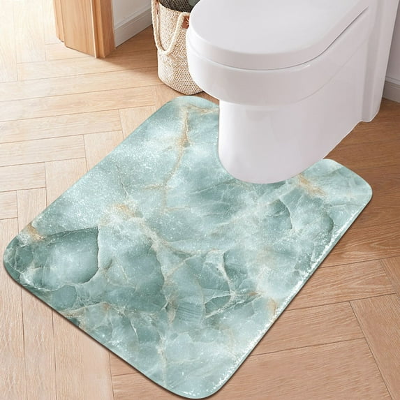Toilet Rug U-Shaped Bathroom Rugs Non-Slip Soft Plush Machine Washable Contour Bath Mat Mint Green Marble 24x20