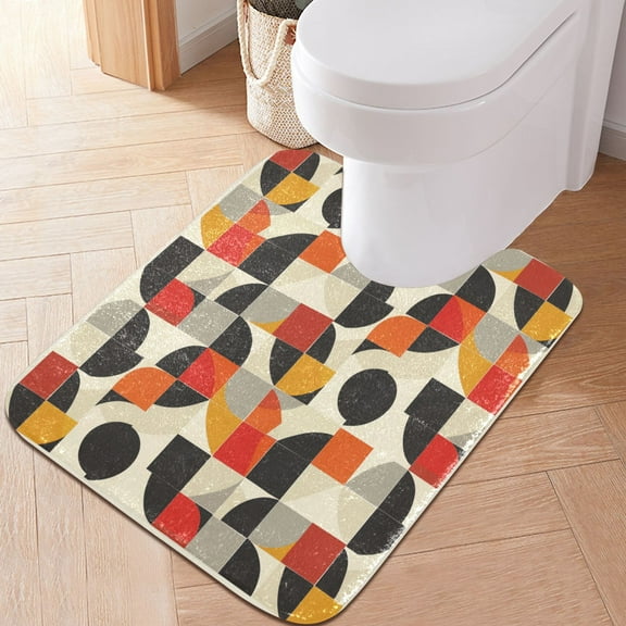 Toilet Rug U-Shaped Bathroom Rugs Non-Slip Soft Plush Machine Washable Contour Bath Mat Modern Geometric 24x20