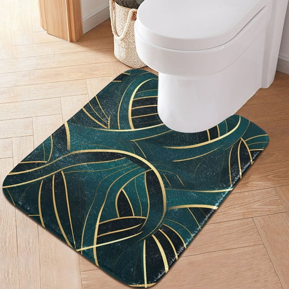 Toilet Rug U-Shaped Bathroom Rugs Non-Slip Soft Plush Machine Washable Contour Bath Mat Modern Luxury Pattern 24x20