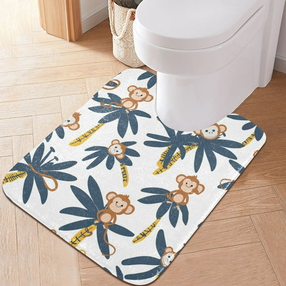Toilet Rug U-Shaped Bathroom Rugs Non-Slip Soft Plush Machine Washable Contour Bath Mat Monkey on Tree 24x20