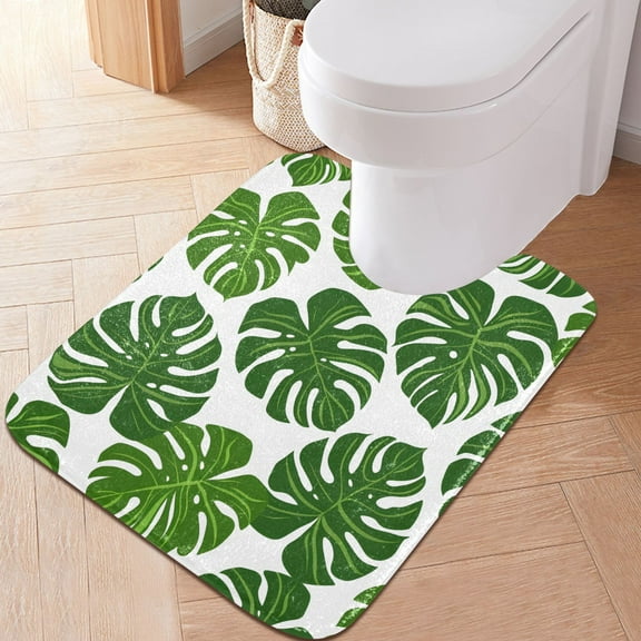 Toilet Rug U-Shaped Bathroom Rugs Non-Slip Soft Plush Machine Washable Contour Bath Mat Monstera Leaf 24x20