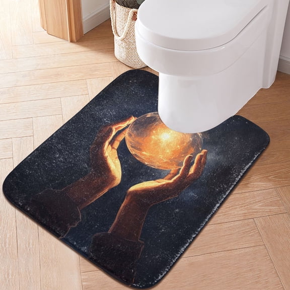 Toilet Rug U-Shaped Bathroom Rugs Non-Slip Soft Plush Machine Washable Contour Bath Mat Moon on Hand 24x20