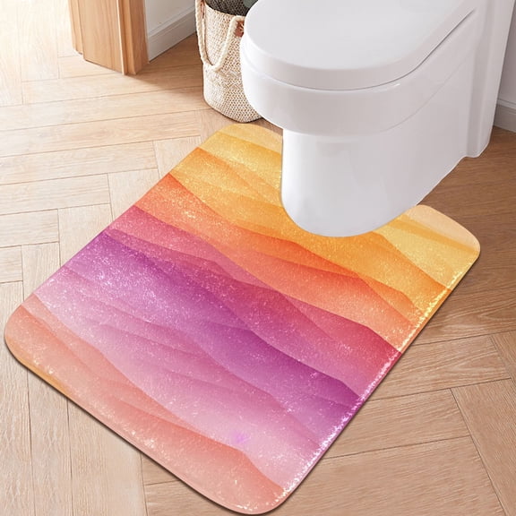 Toilet Rug U-Shaped Bathroom Rugs Non-Slip Soft Plush Machine Washable Contour Bath Mat Multicolored Hills 24x20