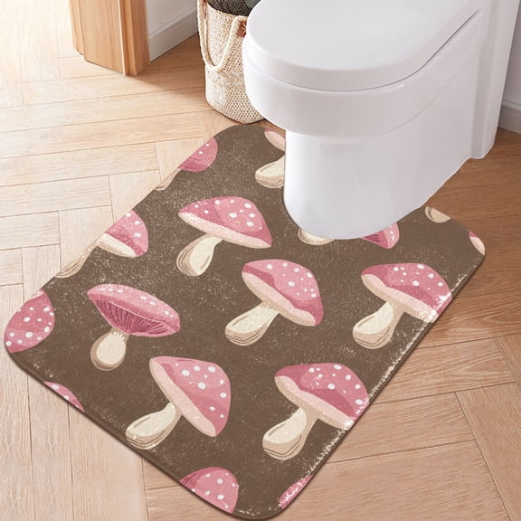 Toilet Rug U-Shaped Bathroom Rugs Non-Slip Soft Plush Machine Washable Contour Bath Mat Mushroom 24x20