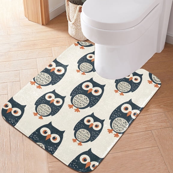 Toilet Rug U-Shaped Bathroom Rugs Non-Slip Soft Plush Machine Washable Contour Bath Mat Navy Blue Cute Owls 24x20