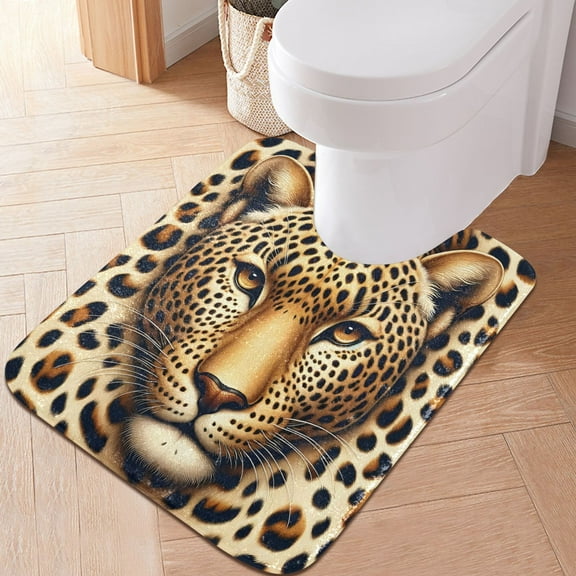 Toilet Rug U-Shaped Bathroom Rugs Non-Slip Soft Plush Machine Washable Contour Bath Mat Noble Leopard Head 24x20