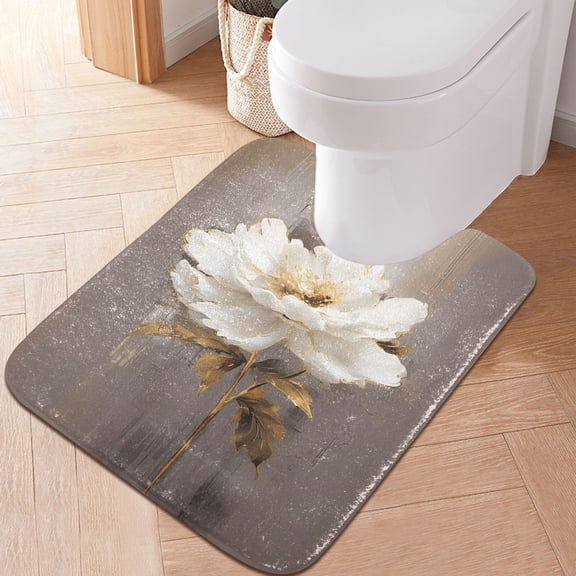 Toilet Rug U-Shaped Bathroom Rugs Non-Slip Soft Plush Machine Washable Contour Bath Mat Noble Peony Flower 24x20