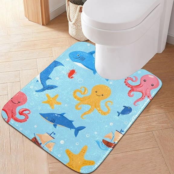 Toilet Rug U-Shaped Bathroom Rugs Non-Slip Soft Plush Machine Washable Contour Bath Mat Octopus Fish Ship Starfish 24x20