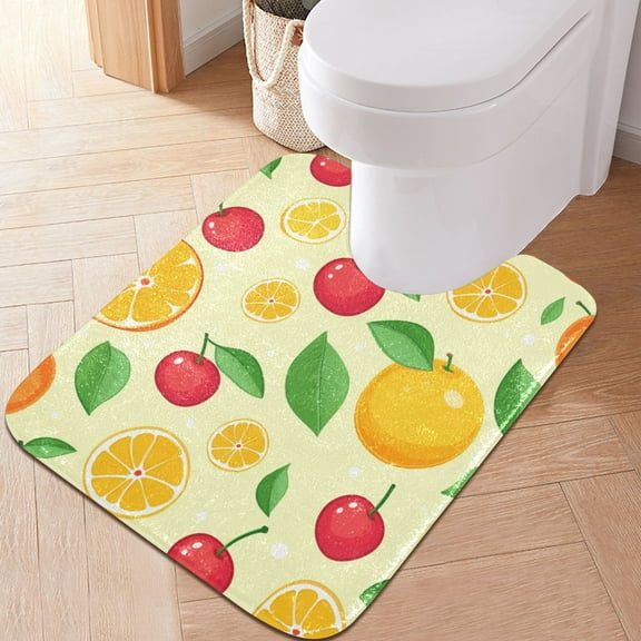 Toilet Rug U-Shaped Bathroom Rugs Non-Slip Soft Plush Machine Washable Contour Bath Mat Orange Cherry Leaf 24x20