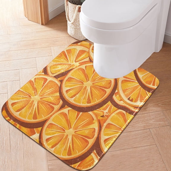 Toilet Rug U-Shaped Bathroom Rugs Non-Slip Soft Plush Machine Washable Contour Bath Mat Orange Slices 24x20
