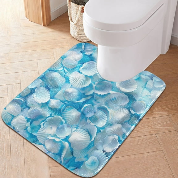 Toilet Rug U-Shaped Bathroom Rugs Non-Slip Soft Plush Machine Washable Contour Bath Mat Overlapping Seashells 24x20