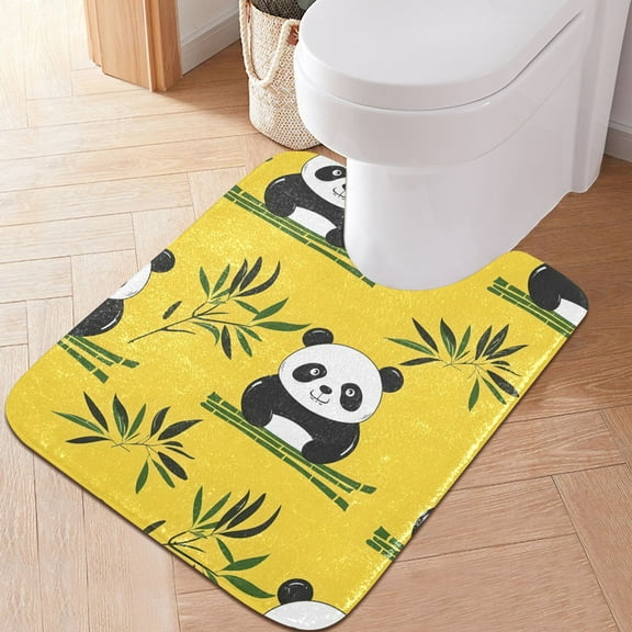 Toilet Rug U-Shaped Bathroom Rugs Non-Slip Soft Plush Machine Washable Contour Bath Mat Panda and Bamboo 24x20