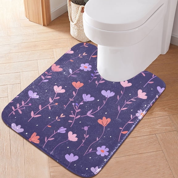 Toilet Rug U-Shaped Bathroom Rugs Non-Slip Soft Plush Machine Washable Contour Bath Mat Pastel Floral Flower 24x20
