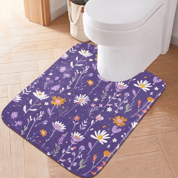 Toilet Rug U-Shaped Bathroom Rugs Non-Slip Soft Plush Machine Washable Contour Bath Mat Pastel Floral Plant 24x20