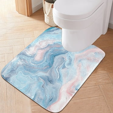 Toilet Rug U-Shaped Bathroom Rugs Non-Slip Soft Plush Machine Washable Contour Bath Mat Pastel Pink Blue Marble 24x20