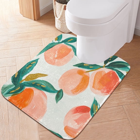 Toilet Rug U-Shaped Bathroom Rugs Non-Slip Soft Plush Machine Washable Contour Bath Mat Peach Fruit 24x20