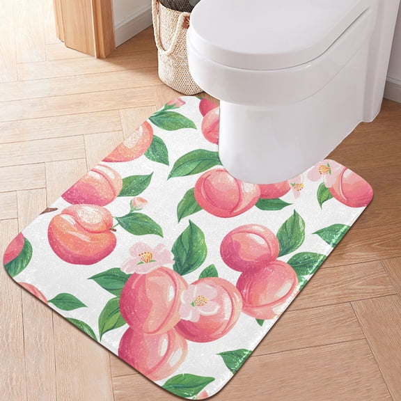 Toilet Rug U-Shaped Bathroom Rugs Non-Slip Soft Plush Machine Washable Contour Bath Mat Peach with Leaf 24x20