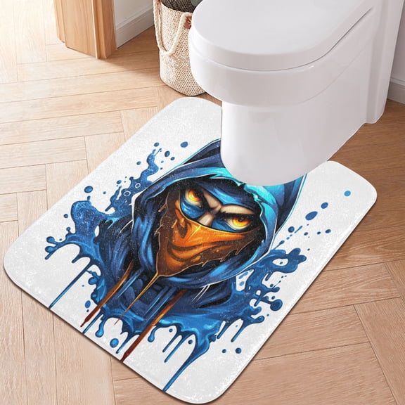 Toilet Rug U-Shaped Bathroom Rugs Non-Slip Soft Plush Machine Washable Contour Bath Mat Person with Mask Hood 24x20