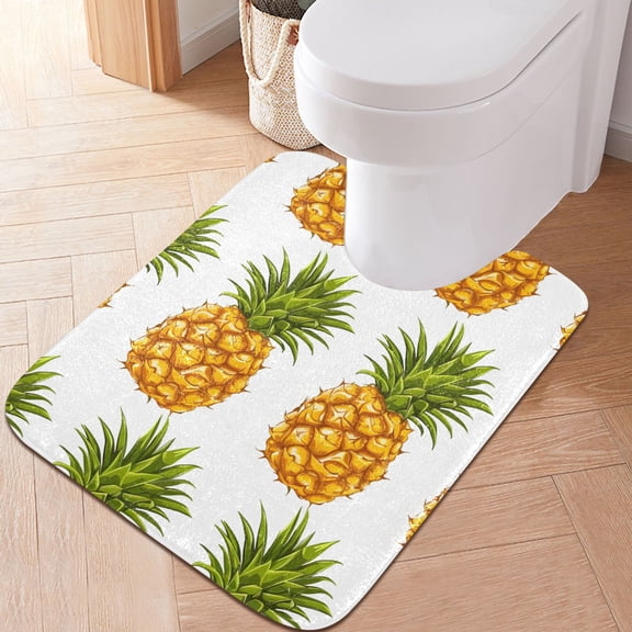 Toilet Rug U-Shaped Bathroom Rugs Non-Slip Soft Plush Machine Washable Contour Bath Mat Pineapple Fruit 24x20