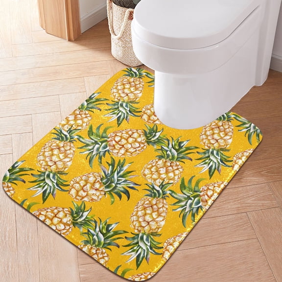Toilet Rug U-Shaped Bathroom Rugs Non-Slip Soft Plush Machine Washable Contour Bath Mat Pineapple Fruit 24x20