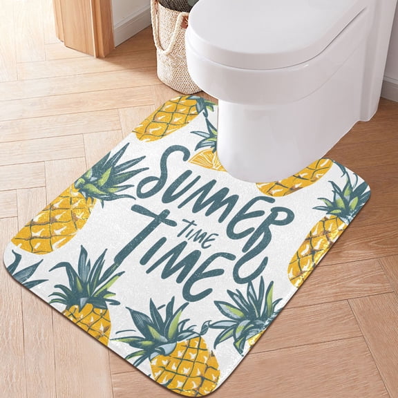 Toilet Rug U-Shaped Bathroom Rugs Non-Slip Soft Plush Machine Washable Contour Bath Mat Pineapple Summer Time 24x20