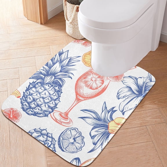 Toilet Rug U-Shaped Bathroom Rugs Non-Slip Soft Plush Machine Washable Contour Bath Mat Pineapple with Drink 24x20