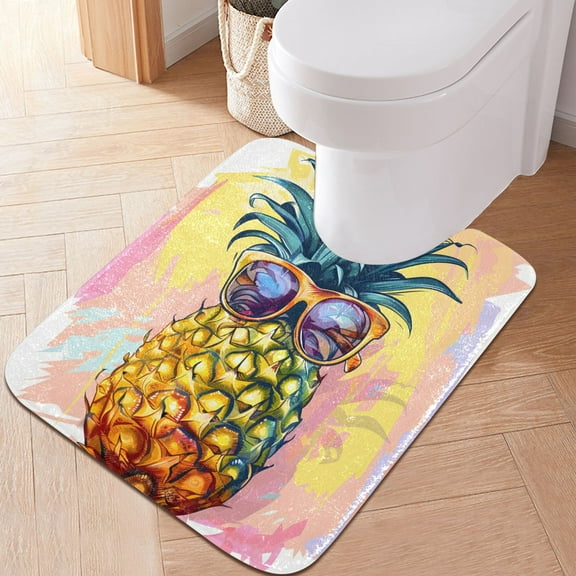 Toilet Rug U-Shaped Bathroom Rugs Non-Slip Soft Plush Machine Washable Contour Bath Mat Pineapple with Glasses 24x20