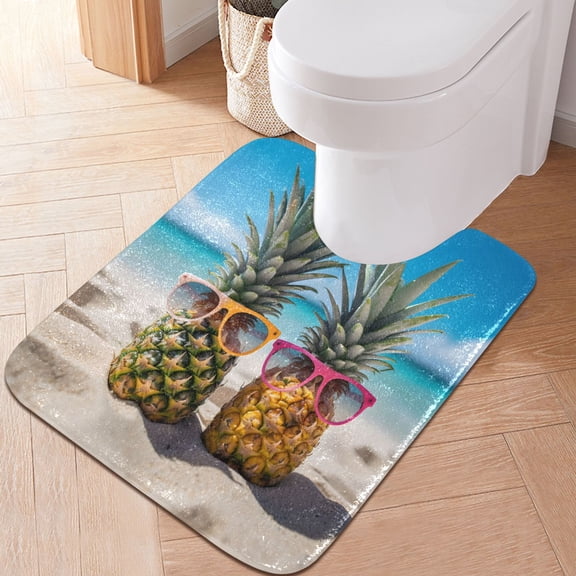 Toilet Rug U-Shaped Bathroom Rugs Non-Slip Soft Plush Machine Washable Contour Bath Mat Pineapple with Sunglasses 24x20