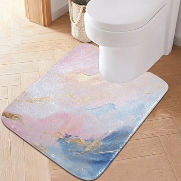 Toilet Rug U-Shaped Bathroom Rugs Non-Slip Soft Plush Machine Washable Contour Bath Mat Pink Gold Blue Marble 24x20