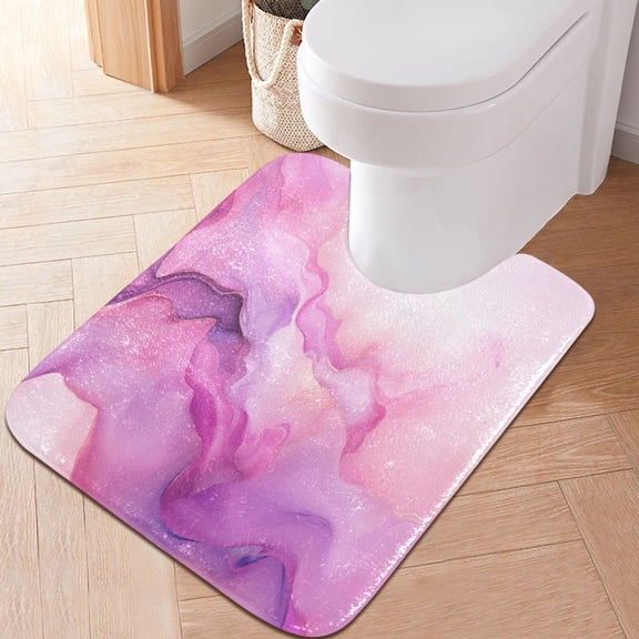 Toilet Rug U-Shaped Bathroom Rugs Non-Slip Soft Plush Machine Washable Contour Bath Mat Pink Purple Marble 24x20