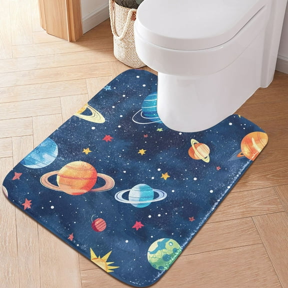 Toilet Rug U-Shaped Bathroom Rugs Non-Slip Soft Plush Machine Washable Contour Bath Mat Planets Star Sun 24x20