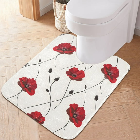Toilet Rug U-Shaped Bathroom Rugs Non-Slip Soft Plush Machine Washable Contour Bath Mat Poppies Flower 24x20