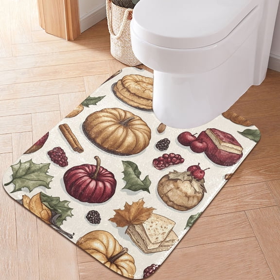 Toilet Rug U-Shaped Bathroom Rugs Non-Slip Soft Plush Machine Washable Contour Bath Mat Pumpkin Leaf Fruit 24x20