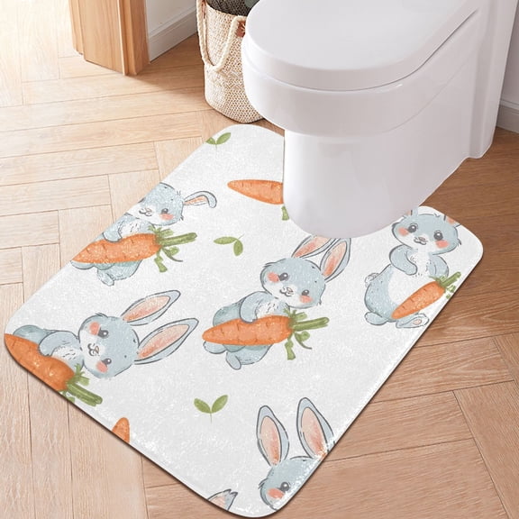 Toilet Rug U-Shaped Bathroom Rugs Non-Slip Soft Plush Machine Washable Contour Bath Mat Rabbit and Carrot 24x20