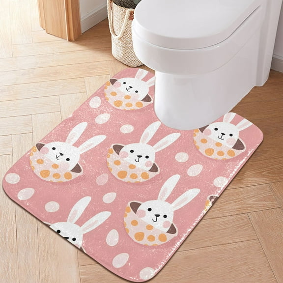 Toilet Rug U-Shaped Bathroom Rugs Non-Slip Soft Plush Machine Washable Contour Bath Mat Rabbit in Egg 24x20