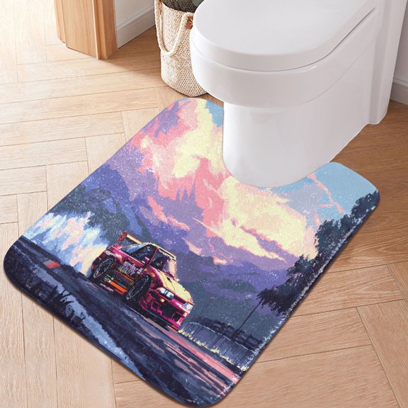 Toilet Rug U-Shaped Bathroom Rugs Non-Slip Soft Plush Machine Washable Contour Bath Mat Racecar Drifting 24x20