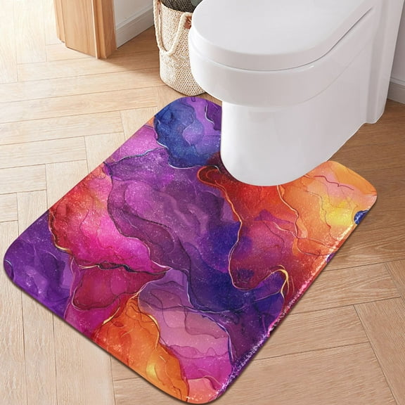 Toilet Rug U-Shaped Bathroom Rugs Non-Slip Soft Plush Machine Washable Contour Bath Mat Rainbow Marble 24x20