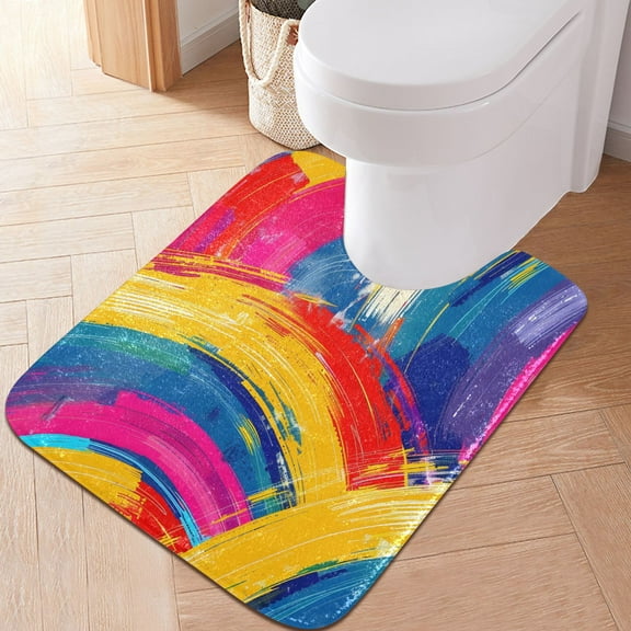 Toilet Rug U-Shaped Bathroom Rugs Non-Slip Soft Plush Machine Washable Contour Bath Mat Rainbow Paint 24x20