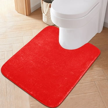 Toilet Rug U-Shaped Bathroom Rugs Non-Slip Soft Plush Machine Washable Contour Bath Mat Red 24x20