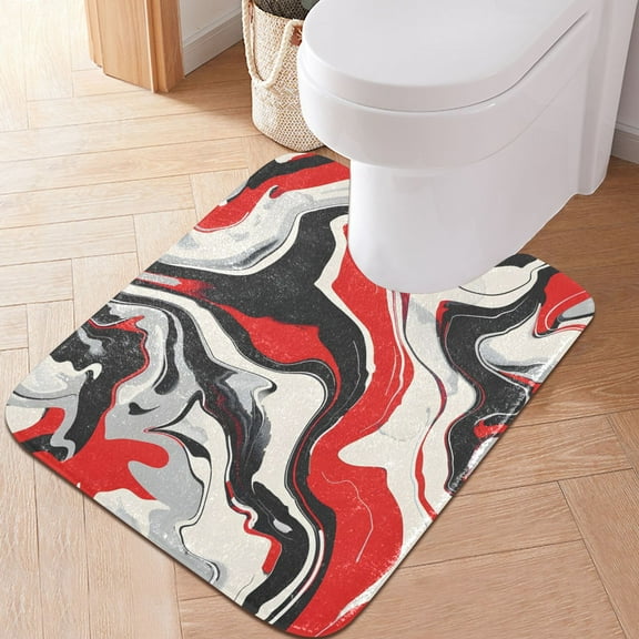 Toilet Rug U-Shaped Bathroom Rugs Non-Slip Soft Plush Machine Washable Contour Bath Mat Red Black Liquid Marble 24x20