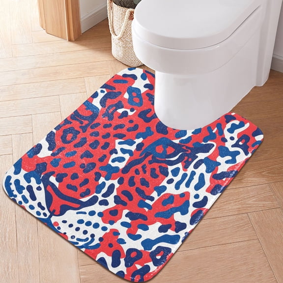 Toilet Rug U-Shaped Bathroom Rugs Non-Slip Soft Plush Machine Washable Contour Bath Mat Red Leopard 24x20