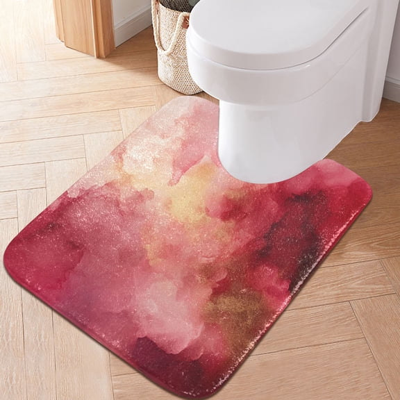 Toilet Rug U-Shaped Bathroom Rugs Non-Slip Soft Plush Machine Washable Contour Bath Mat Red Pink Marble 24x20