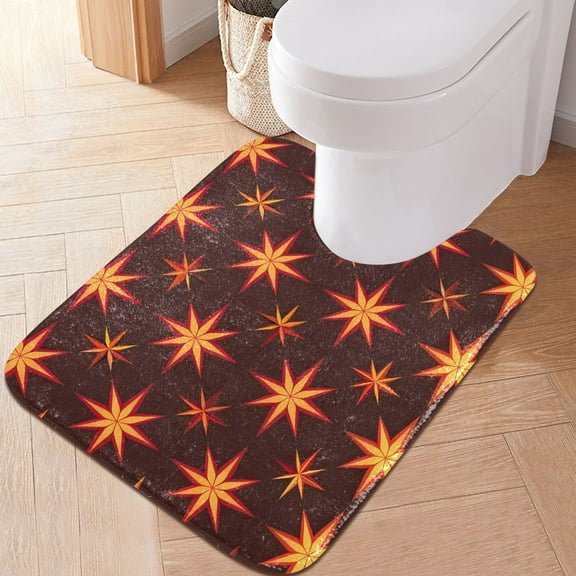 Toilet Rug U-Shaped Bathroom Rugs Non-Slip Soft Plush Machine Washable Contour Bath Mat Red Stars 24x20