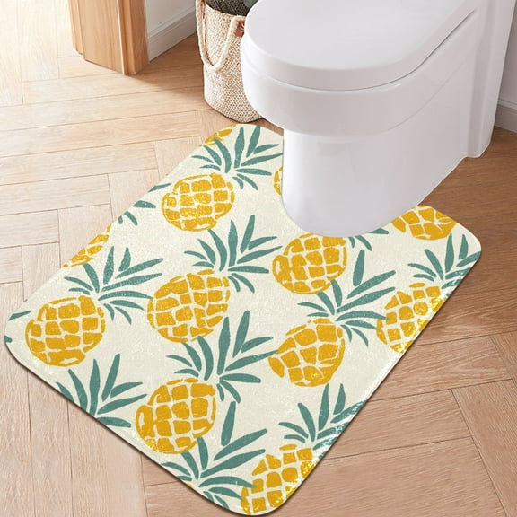 Toilet Rug U-Shaped Bathroom Rugs Non-Slip Soft Plush Machine Washable Contour Bath Mat Retro Pineapples 24x20