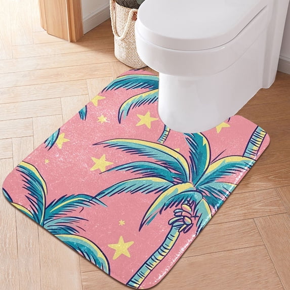 Toilet Rug U-Shaped Bathroom Rugs Non-Slip Soft Plush Machine Washable Contour Bath Mat Retro Vintage Palm Tree 24x20