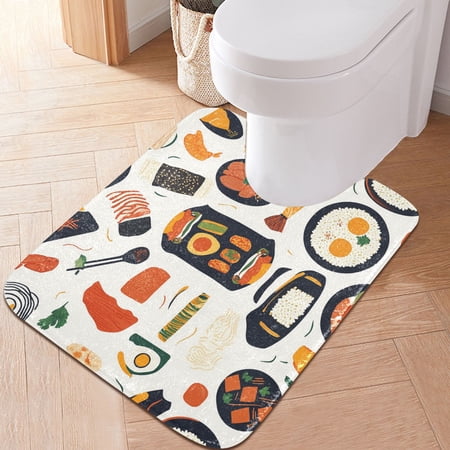 Toilet Rug U-Shaped Bathroom Rugs Non-Slip Soft Plush Machine Washable Contour Bath Mat Rice Egg Meat 24x20
