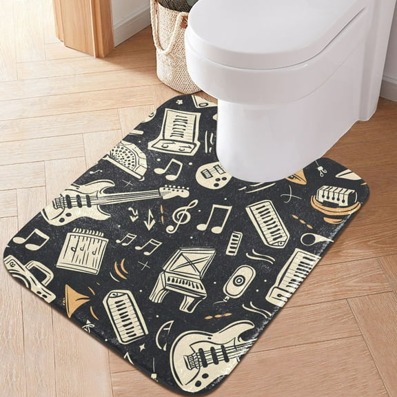 Toilet Rug U-Shaped Bathroom Rugs Non-Slip Soft Plush Machine Washable Contour Bath Mat Rock Music 24x20