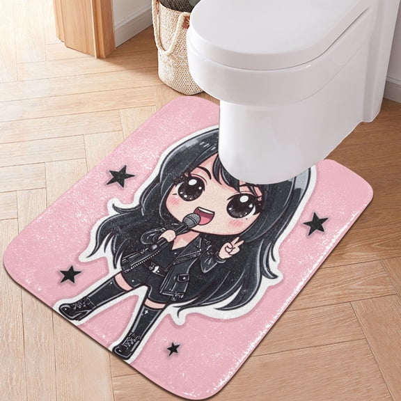 Toilet Rug U-Shaped Bathroom Rugs Non-Slip Soft Plush Machine Washable Contour Bath Mat Rock and Roll Girl Singing 24x20