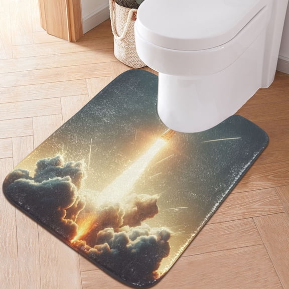 Toilet Rug U-Shaped Bathroom Rugs Non-Slip Soft Plush Machine Washable Contour Bath Mat Rocket Launching 24x20