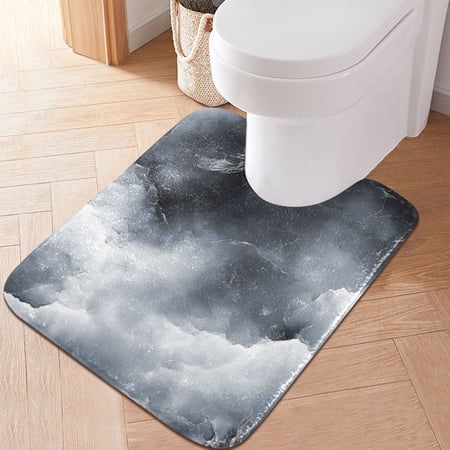 Toilet Rug U-Shaped Bathroom Rugs Non-Slip Soft Plush Machine Washable Contour Bath Mat Rolling Cloud Marble 24x20